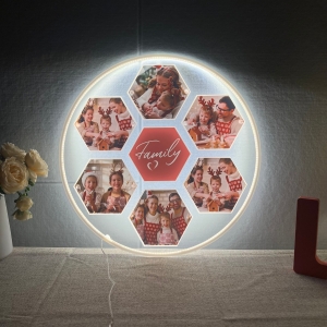 Cozy LED Round Family Hexagon Multi-Photo Collage Sign RFGPS004