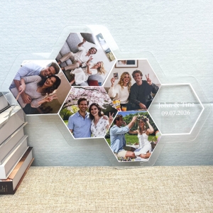 Vibrant Hexagon-Shaped Multi-Photo Collage Display Sign RFGPS009