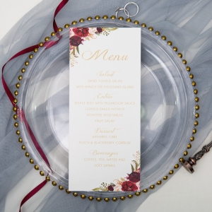 Navy Blue And Marsala Floral Digital Printing Menu Card RDPM002
