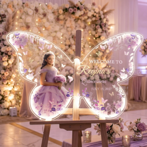 Butterfly Photo LED Welcome Sign for Quinceañera RFGBC061