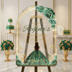 Quinceañera Enchanted Emerald Floral Arch LED Welcome Sign RFGBC060