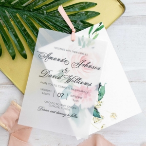 Romantic Pink Floral Layered Wedding Invitations WDV0003
