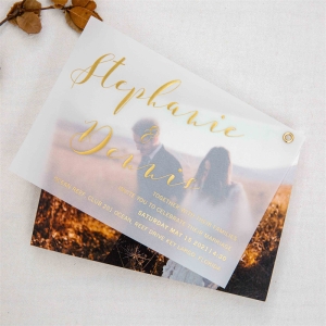 Luxury custom photo wedding invitation with gold foil vellum layered RDV0006