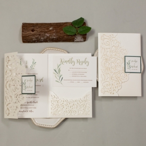 Elegant Ivory Tri-fold Laser Cut Wholesale Wedding Invitation Suite WSWL0069 (WPFC2135)