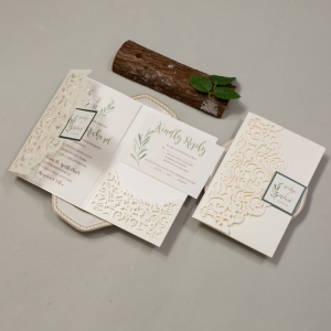 Elegant Ivory Tri-fold Laser Cut Wholesale Wedding Invitation Suite WSWL0069 (WPFC2135)