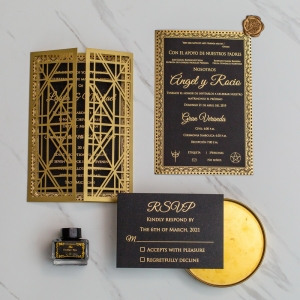 Luxurious Gold Laser Cut Wholesale Wedding Invitation Suite WSWL0075 (WPL0194)
