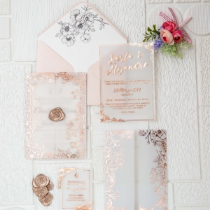 Luxury Foil Floral Vellum Paper Pocket Wholesale Wedding Invitation WPV0003
