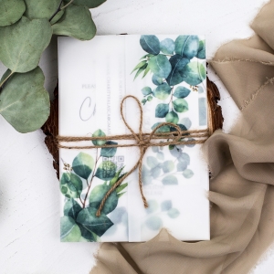 Greenery Eucalyptus  Vellum Paper Pocket Wholesale Wedding Invitation RPV0007