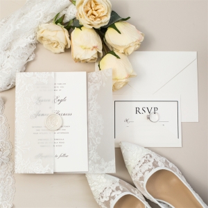 Elegant White UV Printed Vellum Jacket Wedding Invitations RPV0017