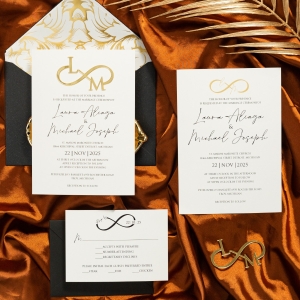 Elegant Black and Gold Wedding Invitation with 3D Infinite Name Tag RWSNT031