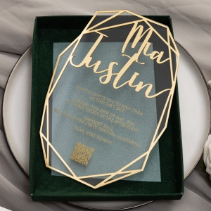Luxury Geometry Shaped Acrylic Wedding Invitation Set with 3D Rose Gold Acrylic Name Tag RWSNT035