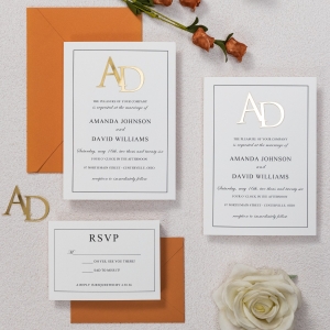 Minimalist Border Invitation Set and Gold Name Tag RWSNT038 