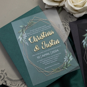 Gold Geometric Greenery Acrylic Wedding Invitation UV Printing ACR12
