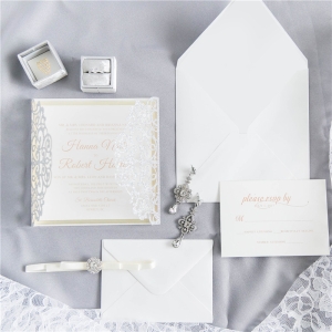 Exquisite Floral Glitter Paper Laser Cut Wholesale Wedding Invites WSWL0002