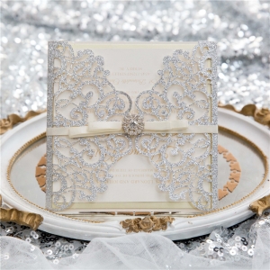 Exquisite Floral Glitter Paper Laser Cut Wholesale Wedding Invites WSWL0002