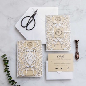 Exquisite Lace Wine Laser Cut Wholesale Wedding Invitation Suite WSWL0045