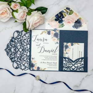Elegant Lace Wine Tri-fold Laser Cut Wholesale Wedding Invitation Suite WSWL0074 (WPFC2139)
