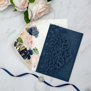 Elegant Lace Wine Tri-fold Laser Cut Wholesale Wedding Invitation Suite WSWL0074 (WPFC2139)
