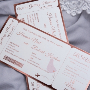 Foil Destination Wedding Airline Ticket Style Invitations