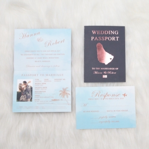 Foil Destination Wedding Passport Invitations in Rose Gold Design WTI0002
