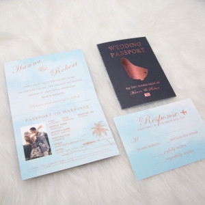 Foil Destination Wedding Passport Invitations in Rose Gold Design WTI0002