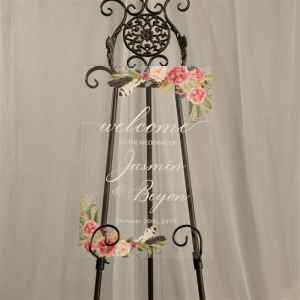 Natural Rose Flower Design Acrylic Wedding Welcome Signs RYK008