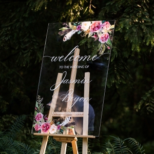 Natural Rose Flower Design Acrylic Wedding Welcome Signs RYK008