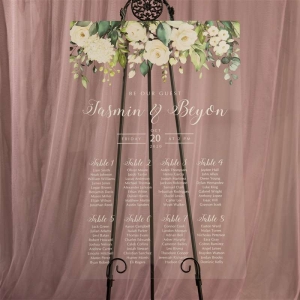 Rural White and Green Acrylic Wedding Seating Chart Sign RYK023
