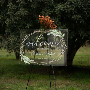 Gold Geometric Greenery 3D Acrylic Wedding Welcome Signs RYK037