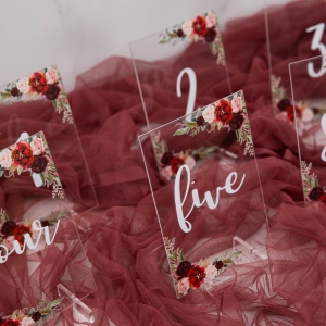 Rustic Burgundy and Blush Pink Acrylic Table Numbers YKT001