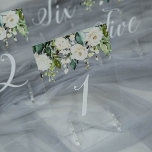 Rural White and Green Pink Acrylic Table Numbers YKT006