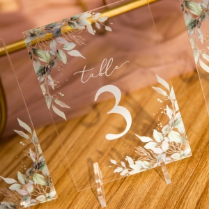 Boho Green leaves Acrylic Table Numbers YKT012