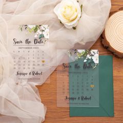 Modern Greenery Calender White Floral Acrylic Save the Date Cards ACRSTD001
