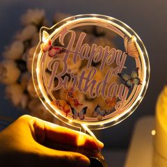 Lovely Butterlfy Round Shape LED Cake Topper FGCT004