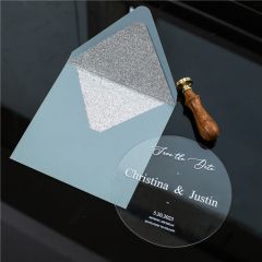 Modern Simple White Calligraphy Round Acrylic Save the Date Cards ACRSTD006