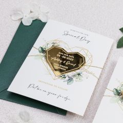 Geometric Heart Shape Mirror Acrylic Greenery Save the Date with Magnet  CXSTD001