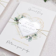 Geometric Heart Shape Mirror Acrylic Greenery Save the Date with Magnet  CXSTD001