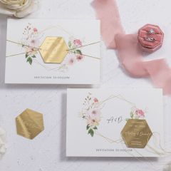 Romantic Rose Floral Hexagon Mirror Acrylic Save the Date with Magnet CXSTD002