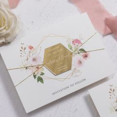 Romantic Rose Floral Hexagon Mirror Acrylic Save the Date with Magnet CXSTD002