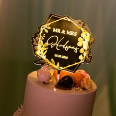 Customized Name Greenery LED Cake Topper for Wedding FGCT011