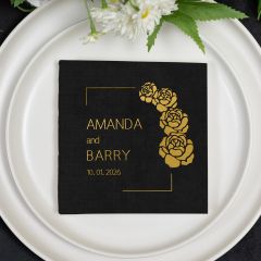 Modern Black Napkin with Gold Foil Rose NPK012