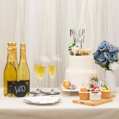 Elegant 3D Morogram Silver Mirror Cake Topper CNST016
