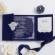 Personalized Navy Velvet Boxed Wedding Invitations with 3D Acrylic Name Tag RWSNT067